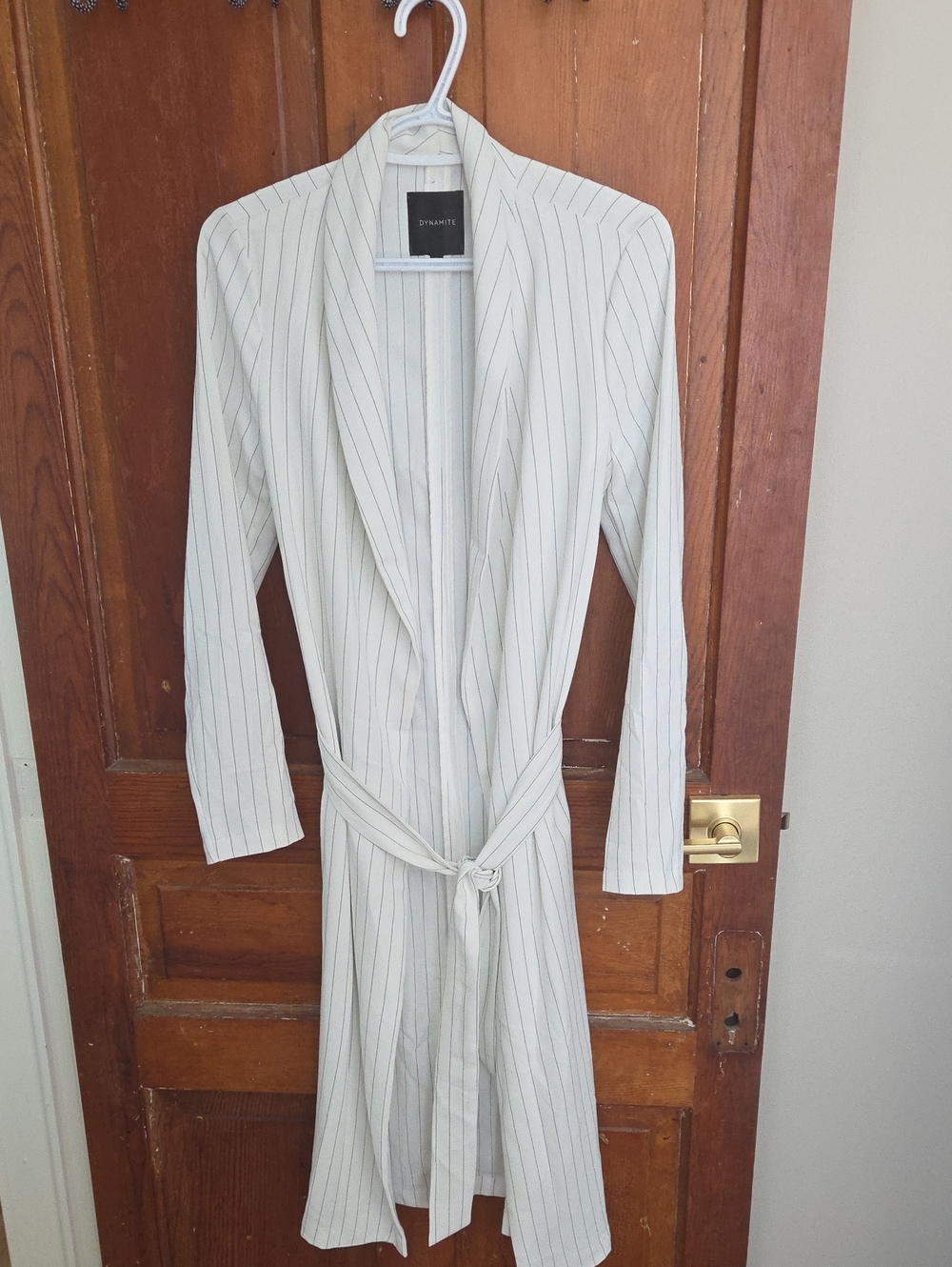 Dynamite Cream Duster with Black Pinstripes